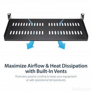 StarTech.com 1U Server Rack Shelf - Universal Vented Rack Mount Cantilever Tray for 19" Network Equipment Rack & Cabinet - Heavy Duty Steel – Weight Capacity 50lb/23kg - 10" Deep Shelf, Black