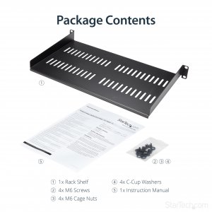 StarTech.com 1U Server Rack Shelf - Universal Vented Rack Mount Cantilever Tray for 19" Network Equipment Rack & Cabinet - Heavy Duty Steel – Weight Capacity 50lb/23kg - 10" Deep Shelf, Black