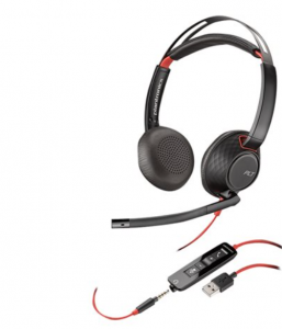 Poly Blackwire 5220, USB-A + 3.5mm, Bulk (Double sided) Wired Headset (Slimline ″Bulk″ packaging)