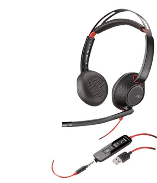 Poly Blackwire 5220, USB-A + 3.5mm, Bulk (Double sided) Wired Headset (Slimline "Bulk" packaging)