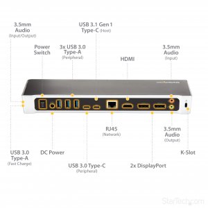 StarTech.com Triple Monitor 4K USB-C Dock with 5x USB 3.0 Ports