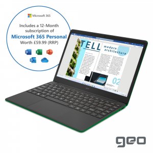 Geo Computers GeoBook 140 Minecraft Edition 14-inch Laptop Intel Celeron, 4GB RAM, 64GB eMMC - Minecraft included - Green