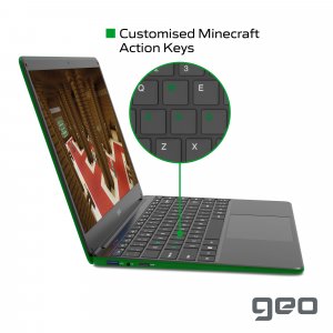 Geo Computers GeoBook 140 Minecraft Edition 14-inch Laptop Intel Celeron, 4GB RAM, 64GB eMMC - Minecraft included - Green