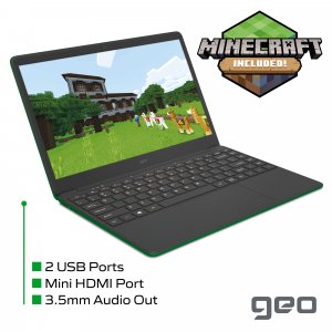 Geo Computers GeoBook 140 Minecraft Edition 14-inch Laptop Intel Celeron, 4GB RAM, 64GB eMMC - Minecraft included - Green