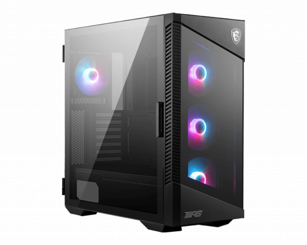 MSI MPG VELOX 100R Mid Tower Gaming Computer Case 'Black, 4x 120mm ARGB Fans, 1-6 ARGB Hub, ARGB light strip, USB Type-C, Tempered Glass, Center, E-ATX, ATX, mATX, mini-ITX'