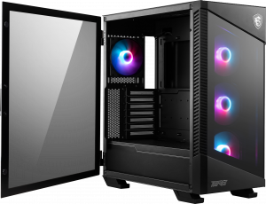 MSI MPG VELOX 100R Mid Tower Gaming Computer Case 'Black, 4x 120mm ARGB Fans, 1-6 ARGB Hub, ARGB light strip, USB Type-C, Tempered Glass, Center, E-ATX, ATX, mATX, mini-ITX'