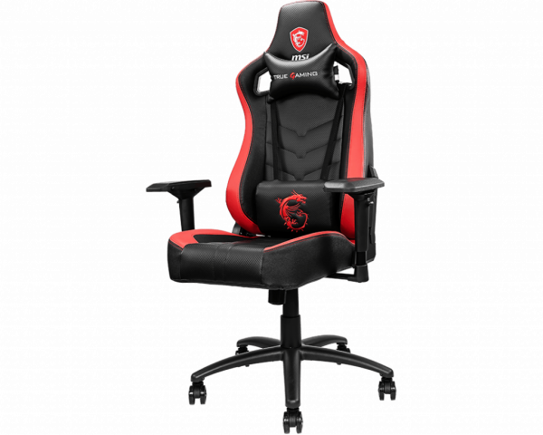 MSI MAG CH110 Gaming Chair 'Black and red with carbon fiber design, Steel frame, Reclinable backrest, Adjustable 4D Armrests, breathable foam, Ergonomic headrest pillow, Lumbar support cushion'