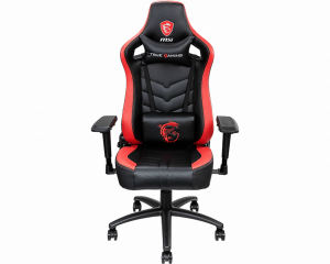 MSI MAG CH110 Gaming Chair 'Black and red with carbon fiber design, Steel frame, Reclinable backrest, Adjustable 4D Armrests, breathable foam, Ergonomic headrest pillow, Lumbar support cushion'