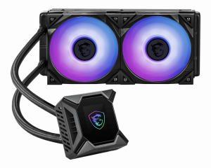 MSI MPG CORELIQUID K240 Liquid CPU Cooler '240mm Radiator, 2.4'' LCD display with fan, 3x 120mm ARGB PWM Fan, Center, Supports Intel and AMD Platforms, Cooled by ASETEK'