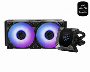 MSI MPG CORELIQUID K240 V2 Liquid CPU Cooler '240mm Radiator, 2.4'' LCD display with fan, 3x 120mm ARGB PWM Fan, Center, Supports Intel and AMD Platforms, Latest LGA 1700 ready, Cooled by ASETEK'