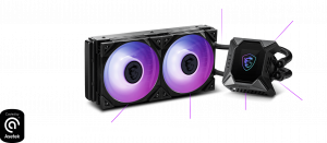MSI MPG CORELIQUID K240 V2 Liquid CPU Cooler '240mm Radiator, 2.4'' LCD display with fan, 3x 120mm ARGB PWM Fan, Center, Supports Intel and AMD Platforms, Latest LGA 1700 ready, Cooled by ASETEK'