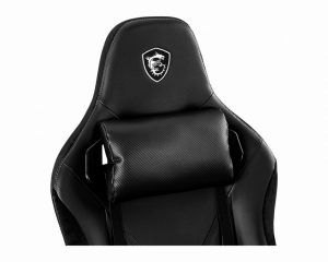 MSI MAG CH130X Gaming Chair 'Black with carbon fiber design with velvet trim, Carbon steel frame, Reclinable backrest, Adjustable 2D Armrests, foam, Ergonomic headrest pillow, Lumbar support cushion'