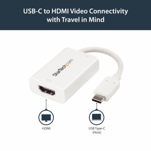 StarTech.com USB C to HDMI 2.0 Adapter with Power Delivery - 4K 60Hz USB Type-C to HDMI Display Video Converter - 60W PD Pass-Through Charging Port - Thunderbolt 3 Compatible - White