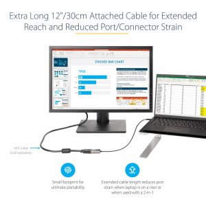 StarTech.com USB C to VGA Adapter - 1080p USB Type-C to VGA Adapter Dongle - USB-C (DP Alt Mode) to VGA Monitor/Display Video Converter - Thunderbolt 3 Compatible - 12" Long Attached Cable - Upgraded Version of CDP2VGA