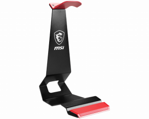 MSI HS01 Gaming Headset Stand 'Black with Red, Solid Metal Design, non slip base, Cable Organiser, Supports most headsets, Mobile holder'