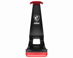 MSI HS01 Gaming Headset Stand 'Black with Red, Solid Metal Design, non slip base, Cable Organiser, Supports most headsets, Mobile holder'