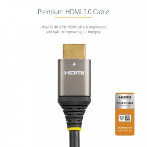 StarTech.com 20in (0.5m) Premium Certified HDMI 2.0 Cable - High-Speed Ultra HD 4K 60Hz HDMI Cable with Ethernet - HDR10, ARC - UHD HDMI Video Cord - For UHD Monitors, TVs, Displays - M/M