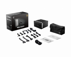 MSI MPG A1000G UK PSU '1000W, 80 Plus Gold certified, Fully Modular, 100% Japanese Capacitor, Flat Cables, ATX Power Supply Unit, UK Powercord, Black, Support Latest GPU'