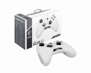 MSI FORCE GC20 V2 WHITE Gaming Controller 'PC and Android ready, Wired, adjustable D-Pad cover, Dual vibration motors, Ergonomic design, detachable cables'