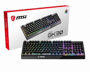 MSI VIGOR GK30 RGB MEMchanical Gaming Keyboard ' UK Layout, MECH. Membrane switches, 6-Zone RGB Lighting, RGB Mystic Light, water repellent keyboard design'
