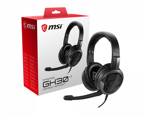MSI IMMERSE GH30 V2 Gaming Headset 'Black with Iconic Dragon Logo, Wired Inline Audio with splitter accessory, 40mm Drivers, detachable Mic, easy foldable design'