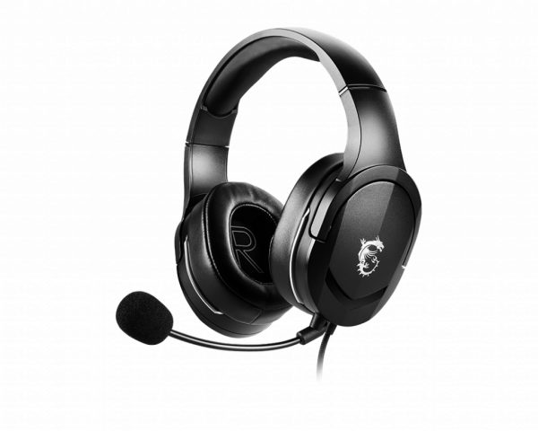 MSI IMMERSE GH20 Gaming Headset '3.5mm inline with audio splitter accessory, Black, 40mm Drivers, Unidirectional Mic, PC & Cross-Platform Compatibility'
