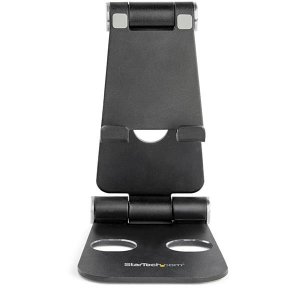 StarTech.com Phone and Tablet Stand - Foldable Universal Mobile Device Holder for Smartphones & Tablets - Adjustable Multi-Angle Ergonomic Cell Phone Stand for Desk - Portable - Black