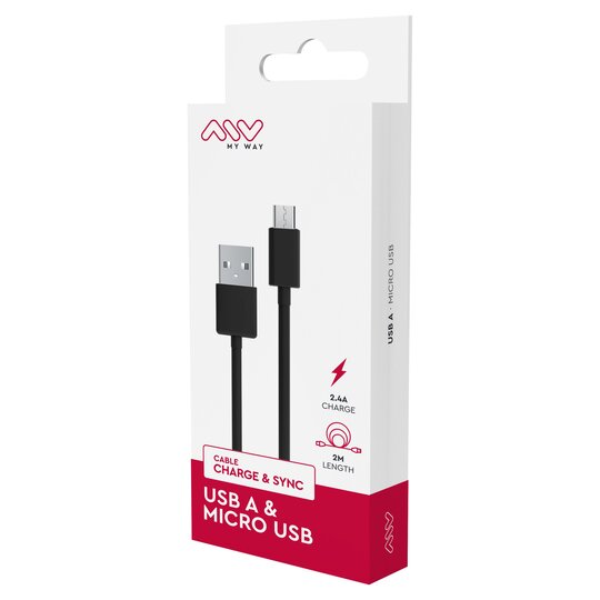MYWAY CABLE USB A TO MICRO USB 2M BLACK