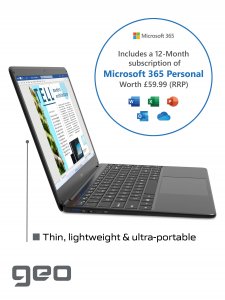 Geo Computers GeoBook 140 14-inch Laptop Windows 10 Intel Celeron 4GB RAM 64GB eMMC - 1 Year Microsoft 365 Personal