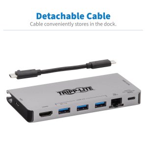 Tripp Lite U442-DOCK5D-GY USB-C Dock - 4K HDMI, USB 3.2 Gen 1, USB-A Hub, GbE, Memory Card, 100W PD Charging, Detachable Cord