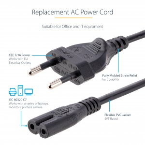 StarTech.com 3m (10ft) Laptop Power Cord, EU Plug to C7, 2.5A 250V, 18AWG, Laptop Replacement Cord, Printer Power Cable, Laptop Charger Cord, Laptop Power Brick Cord, Black