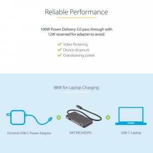 StarTech.com USB C Multiport Adapter - USB-C to 4K HDMI, 100W Power Delivery Pass-through, SD/MicroSD Slot, 3-Port USB 3.0 Hub - USB Type-C Mini Dock - 12" (30cm) Long Attached Cable