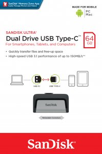 SanDisk Ultra Dual Drive USB Type-C USB flash drive 64 GB USB Type-A / USB Type-C 3.2 Gen 1 (3.1 Gen 1) Black, Silver