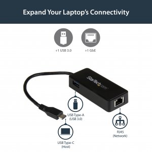 StarTech.com USB-C to Gigabit Network Adapter with Extra USB 3.0 Port