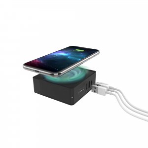 mophie Global Powerstation hub(6000mAh) Black (Portable battery hub with Qi wireless charging, interchangeable adapters, USB-C PD fast charge)