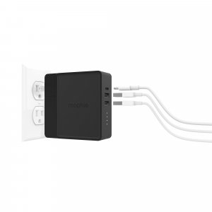 mophie Global Powerstation hub(6000mAh) Black (Portable battery hub with Qi wireless charging, interchangeable adapters, USB-C PD fast charge)