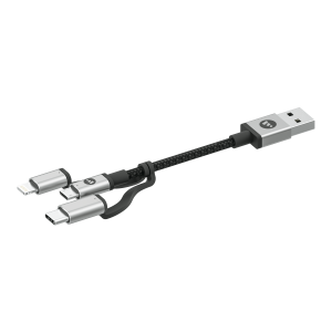 mophie Charge and Sync Cable-USB-A to Micro/USB-C/LTG- 1M- Black