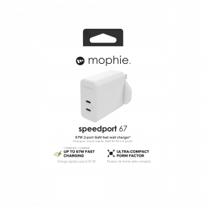 mophie Accessories-Wall Adapter-USB-C-PD-DUAL-67W-GAN-White-UK (2xUSBC)