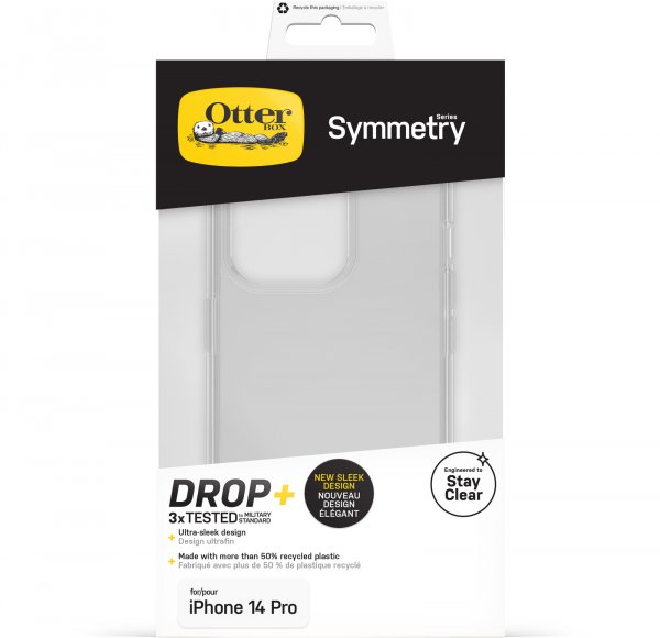 OtterBox Symmetry Clear Case for iPhone 14 Pro, Shockproof, Drop proof, Protective Thin Case, 3x Tested to Military Standard, Antimicrobial Protection, clear