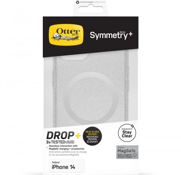 OtterBox Symmetry+ Clear Case for iPhone 14/iPhone 13 for MagSafe, Shockproof, Drop proof, Protective Thin Case, 3x Tested to Military Standard, Antimicrobial Protection, Stardust