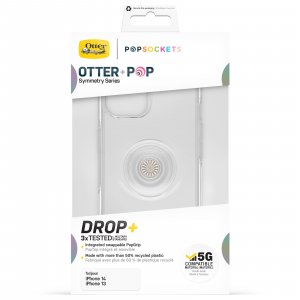 OtterBox Otter+Pop Case for iPhone 14/iPhone 13, Shockproof, Drop proof, Protective Case with PopSockets PopGrip, 3x Tested to Military Standard, Clear