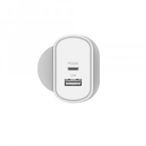 Cygnett PowerPlus 32W USB-C PD Dual Port Wall Charger UK - White