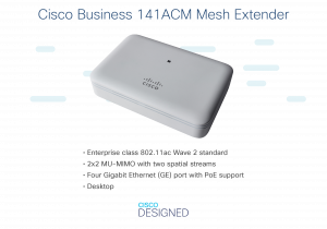 Cisco Business 141ACM 802.11ac 2x2 Wave 2 Mesh Extender 4 GbE Ports 1 PoE Port- Desktop, Limited Lifetime Protection (CBW141ACM-E-UK) - Requires Business Wireless Access Points