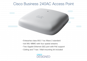 Cisco Business 240AC 802.11ac 4x4 Wave 2 Access Point 2 GbE Ports - Ceiling Mount, Limited Lifetime Protection (CBW240AC-E)