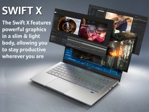 Acer Swift X SFX14-41G 14 inch Laptop - (AMD Ryzen 5 5600U, 8GB, 512GB SSD, NVIDIA GeForce RTX 3050, Full HD Display, Windows 11, Blue/Silver)