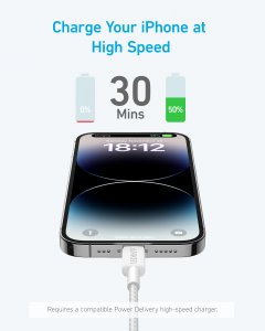 Anker Braided USB-C to Lightning Charging Cable 0.9 m, White