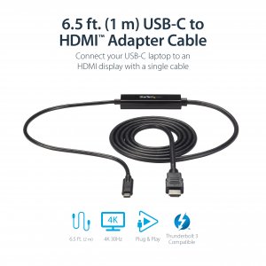StarTech.com 3.3ft (1m) USB C to HDMI Cable 4K 60Hz w/ HDR10 - Ultra HD USB Type-C to 4K HDMI 2.0b Video Adapter Cable - USB-C to HDMI HDR Monitor/Display Converter - DP 1.4 Alt Mode HBR3