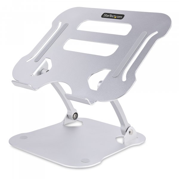 StarTech.com Laptop Stand for Desk, Ergonomic Laptop Stand Adjustable Height, Aluminum, Portable, Supports up to 22lb (10kg), Foldable Laptop Holder for Desk - Angled Notebook Computer Riser/Lift