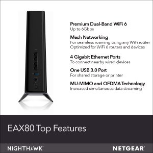 NETGEAR 4PT AX6000 WIFI MESH EXTENDER Network repeater Black 10, 100, 1000 Mbit/s
