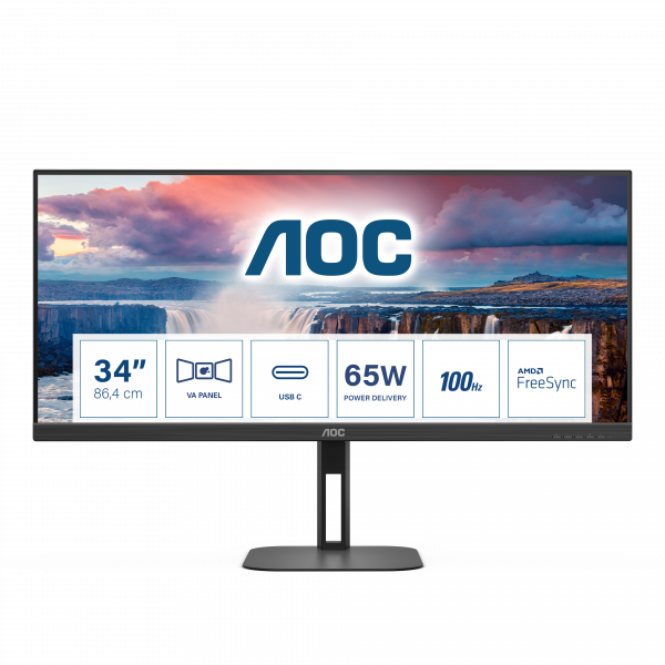AOC V5 U34V5C/BK computer monitor 86.4 cm (34") 3440 x 1440 pixels UltraWide Quad HD LCD Black